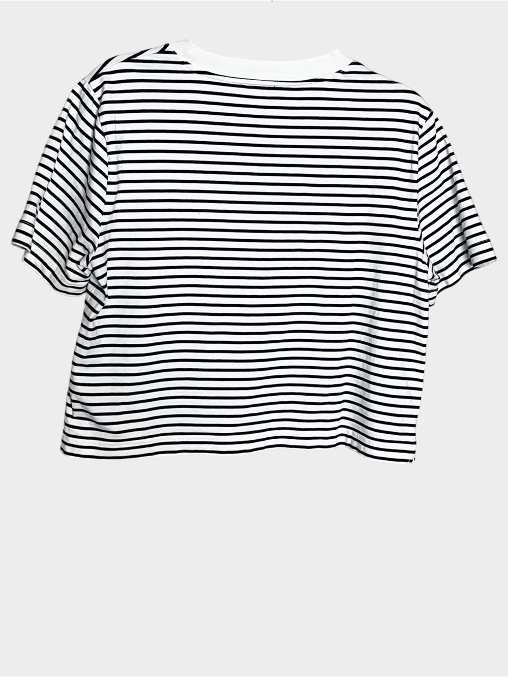 J.CREW Black White Striped Boxy Cropped Tee Size Small - Picture 3 of 5